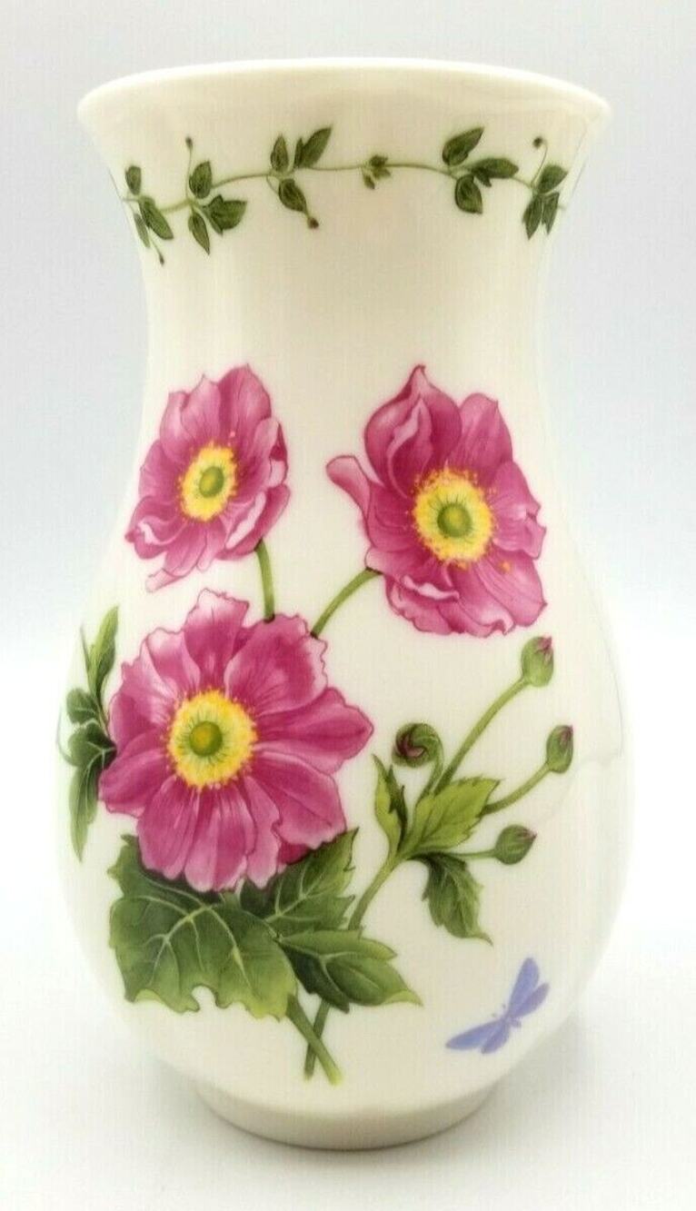 SONOMA Floral Bouquet Vase Pink & Purple Flowers Green Leaves 7" BEAUTIFUL